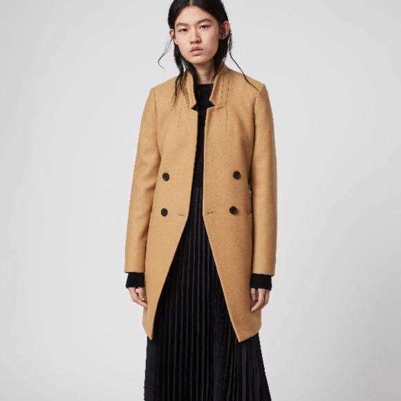 All Saints Adrea Double Breasted Camel Coat Size 4 - Picture 2 of 11